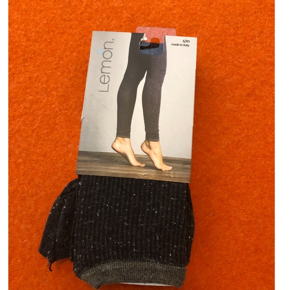 Lemon touch of silk black pinstripe flecked ribbed leggings made in Italy NWT - Picture 2 of 5